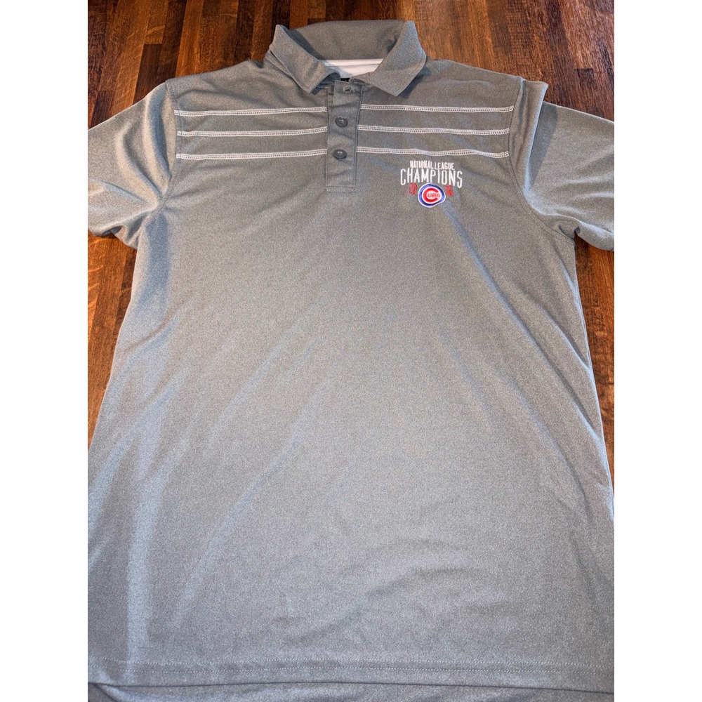 True Fan Chicago Cubs 2016 NL Champions Polo Shirt Mens Large Gray MLB Baseball